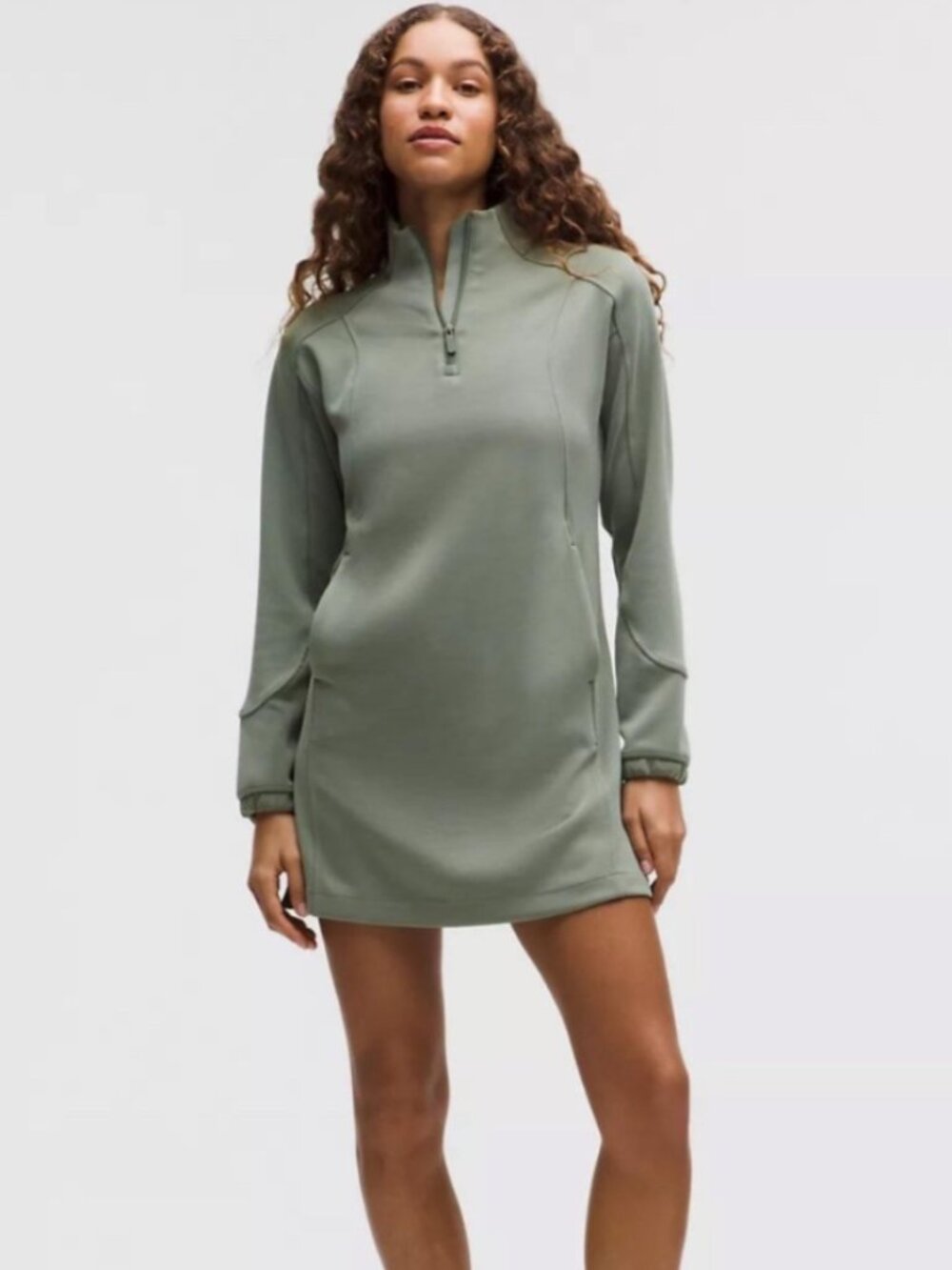 NEW Lululemon Softstreme Half Zip Mini Dress Slouchy Sage Green Small Casual